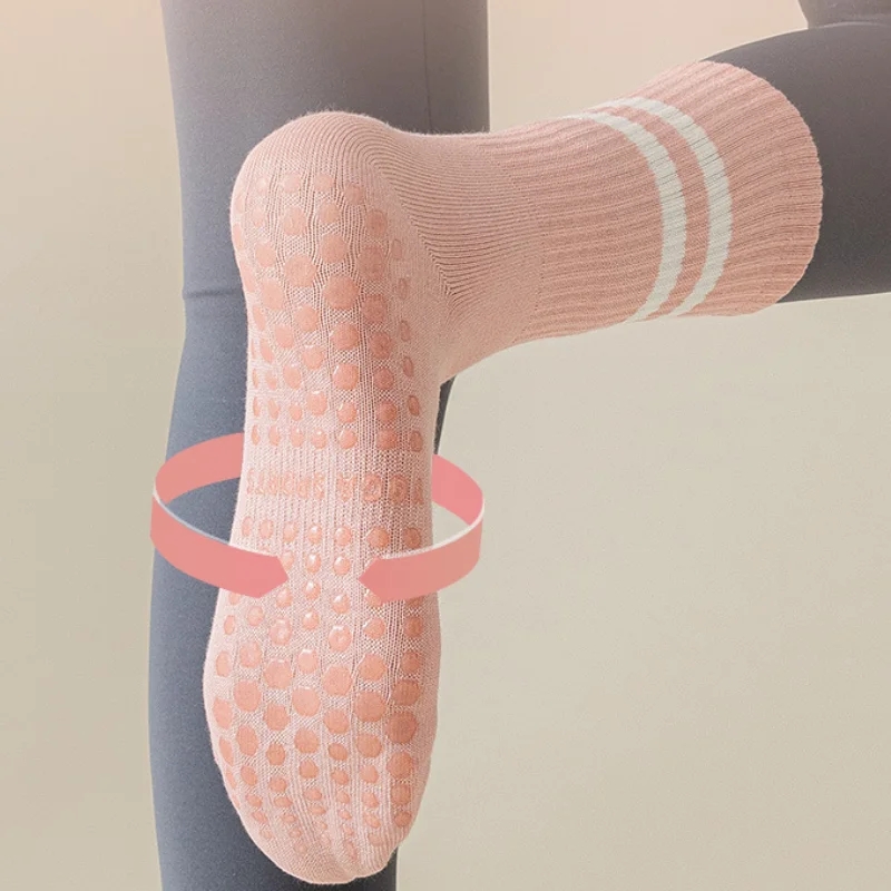 4pairs Women Anti-skid Yoga Socks Grips Cotton Mid-tube Bottom Breathable Fitness Dance Barre Workout Pilates Socks 8 Colors