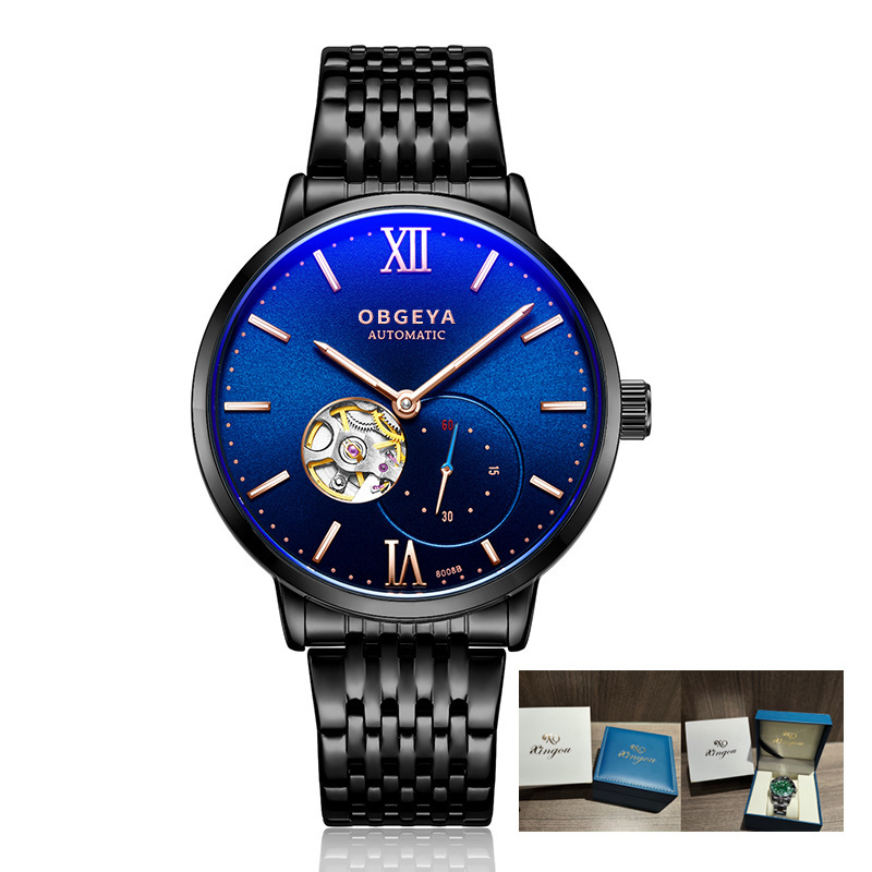Ultra-Thin Skeleton Tourbillon Automatic Mechanical Watch with Night Glow and 30M Waterproof Stainless Steel Band