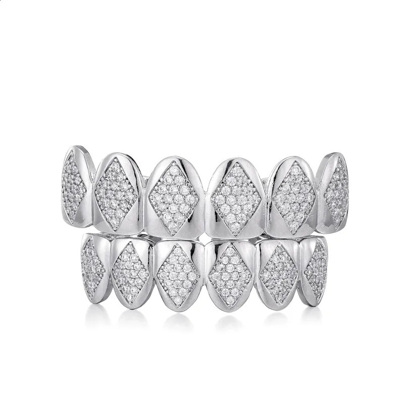 Bling WhiteTeeth Set Iced Out Caps Cubic Zircon Micro Pave Top Bottom Charm Grills For Men Women Jewelry 250107