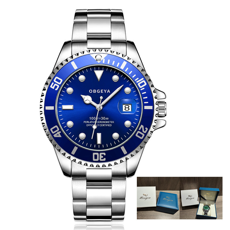 Men's Elegant Mechanical Watch with Large Dial, 30M Waterproof, and Stainless Steel Band