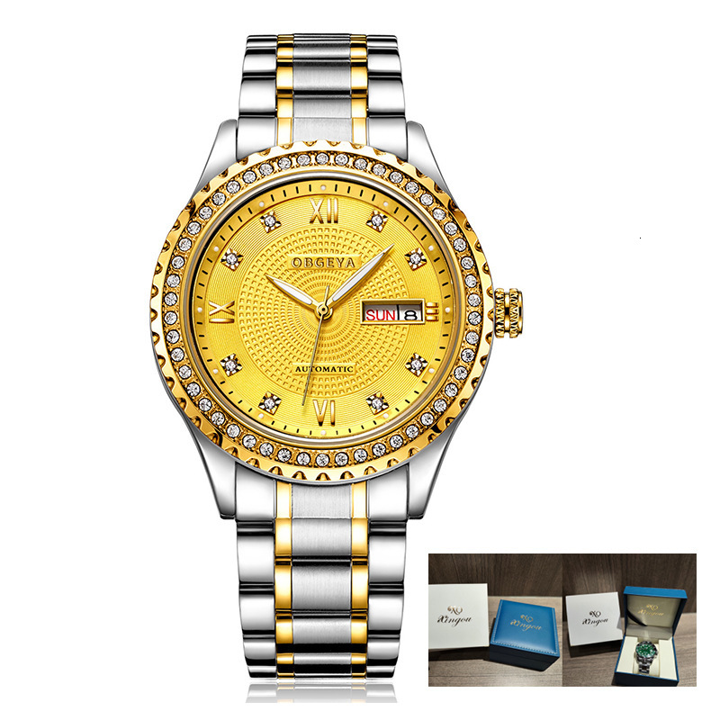 Luxury Diamond-Encrusted Automatic Mechanical Watch for Men with Date Display