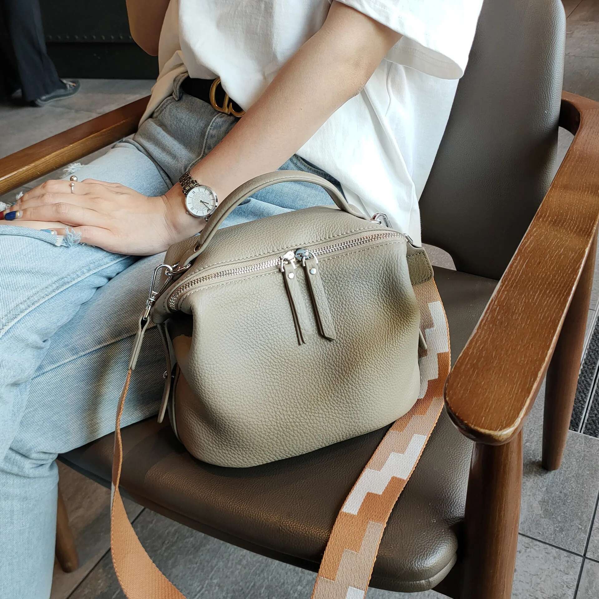 Genuine Leather Small Shoulder For Women Ladies Soft Handbag Purse With Tassels Female Casual Messenger Crossbody Bag Blue