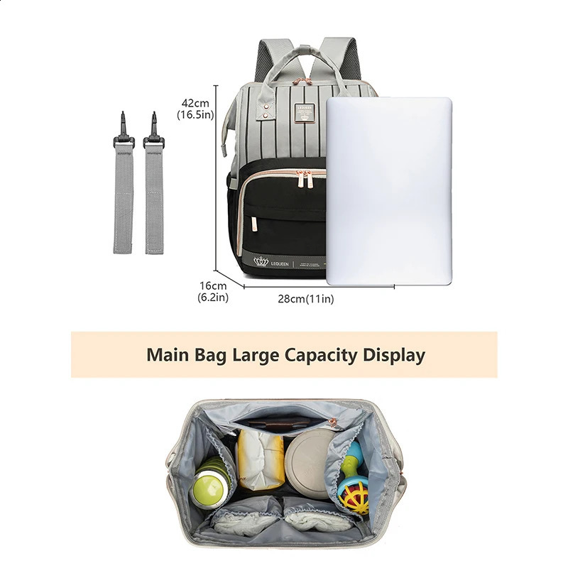 Original LEQUEEN Nappy Backpack Bag for Mom Large Capacity Multi-function Waterproof Outdoor Travel Baby Diaper Bags 250106