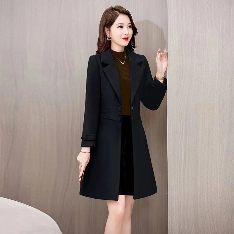 2024 Fashion Autumn Winter Woolen Coat Women Mid Long Casual Loose Temperament Wool Jacket Ladies Slim Overcoat 250107
