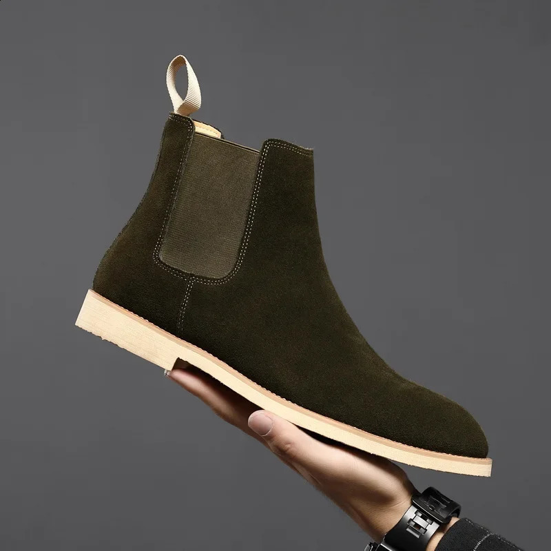 Mens Classic Retro Chelsea Boots Cow Suede Genuine Leather Mens British Style Ankle Boot Men Short Boots High-top Casual Shoes 250106