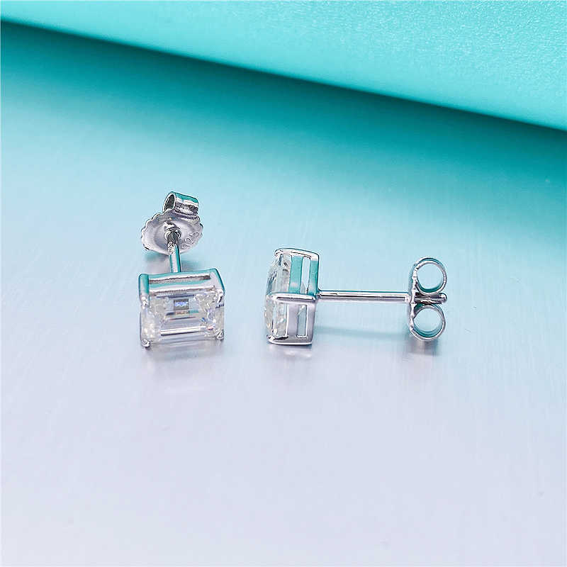 Best Shining Moissanite Earrings VVS S925 Emerald Cut Stud Moissanite Earrings