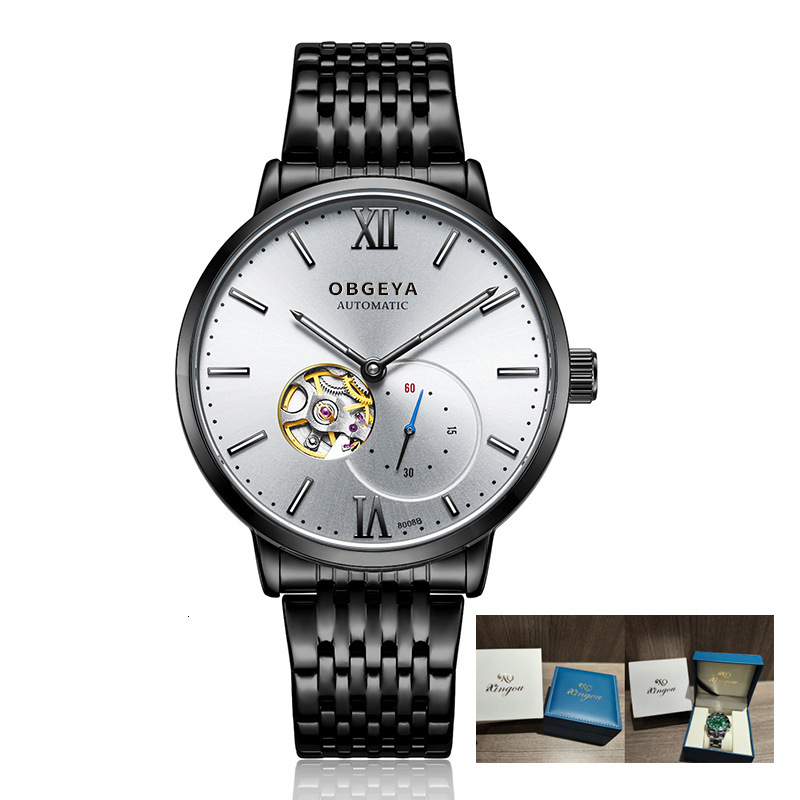 Ultra-Thin Skeleton Tourbillon Automatic Mechanical Watch with Night Glow and 30M Waterproof Stainless Steel Band