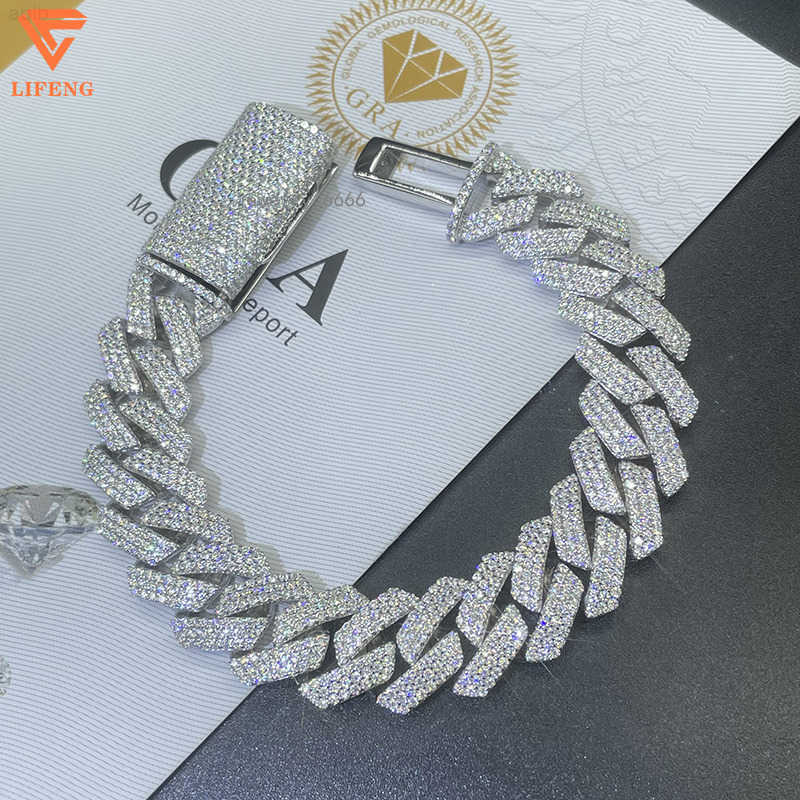 Miami Hip Hop Bracelet 14mm Ice Out 925 Sterling Silver Cuban Link Chain Bracelet Moissanite Diamond Jewelry