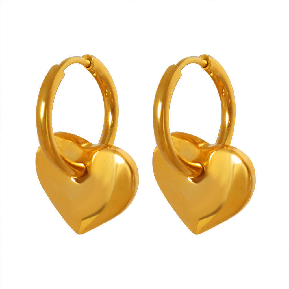 Stainless steel ear rings, gold heart-shaped pendant earrings, fashionable and personalized women's earrings