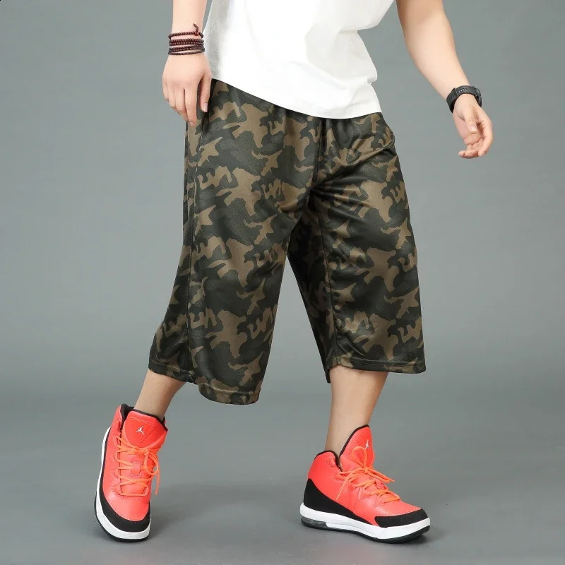 mens elastic loose running shorts for summer leisure elastic waist knee length printed Plus size XL 2XL 3XL 4XL 250109
