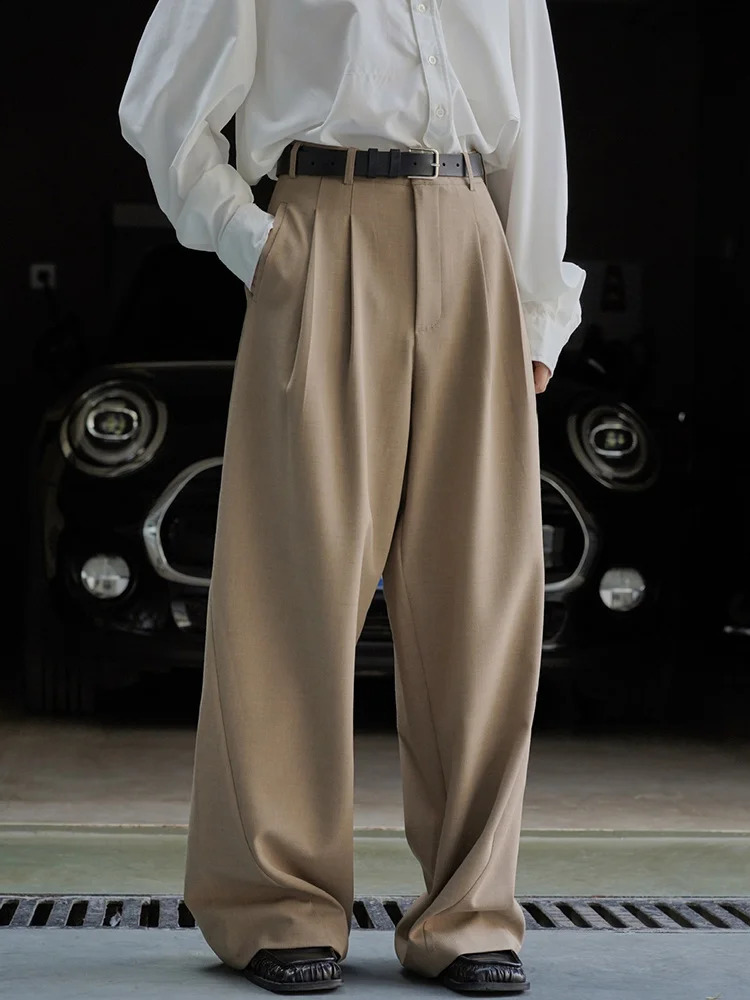 LANMREM Minimalism High Waist Pants For Women Straight Wide Leg Trousers Loose Female Fashion Clothing Spring 26D1885 250106