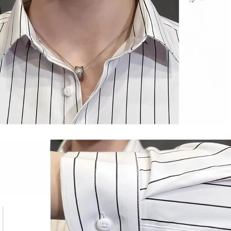 Mens Retro Formal Casual Shirt Pockets Striped Contrast Color Long Sleeve Cardigan Button Turn-down Collar Spring Autumn Tops 250108