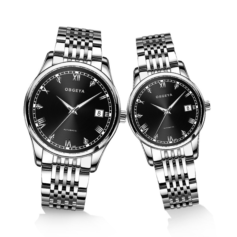 Stainless Steel Couple's Mechanical Watches - Ultra-Thin with Night Glow and Water Resistance