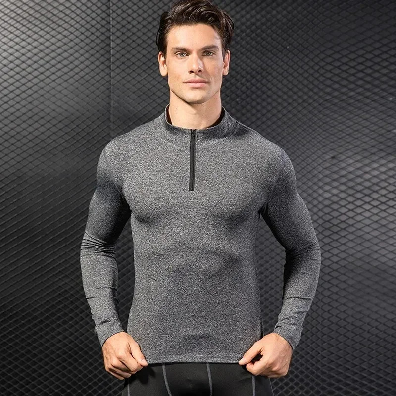 Running Shirt Mens LongSleeved Fitness Slim Top Compression Dry Half Zipper Leisure QuickDrying TShirt t shirt 250113