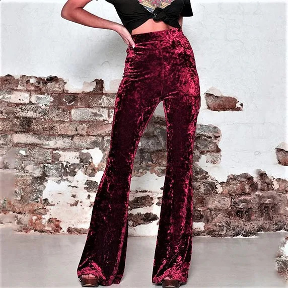 Highquality womens Europe and the United States highwaisted gold velvet casual widelegged pants Womens 250102