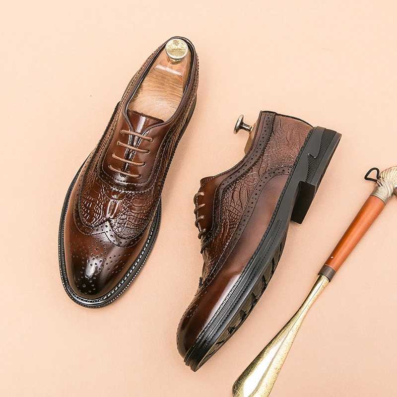 Luxury Men Brogue Dress Shoes Men Suit Casual Shoes Formal Business Leather Shoes Men Brown Wedding Italian Banquet Shoe Size 46XJ250113