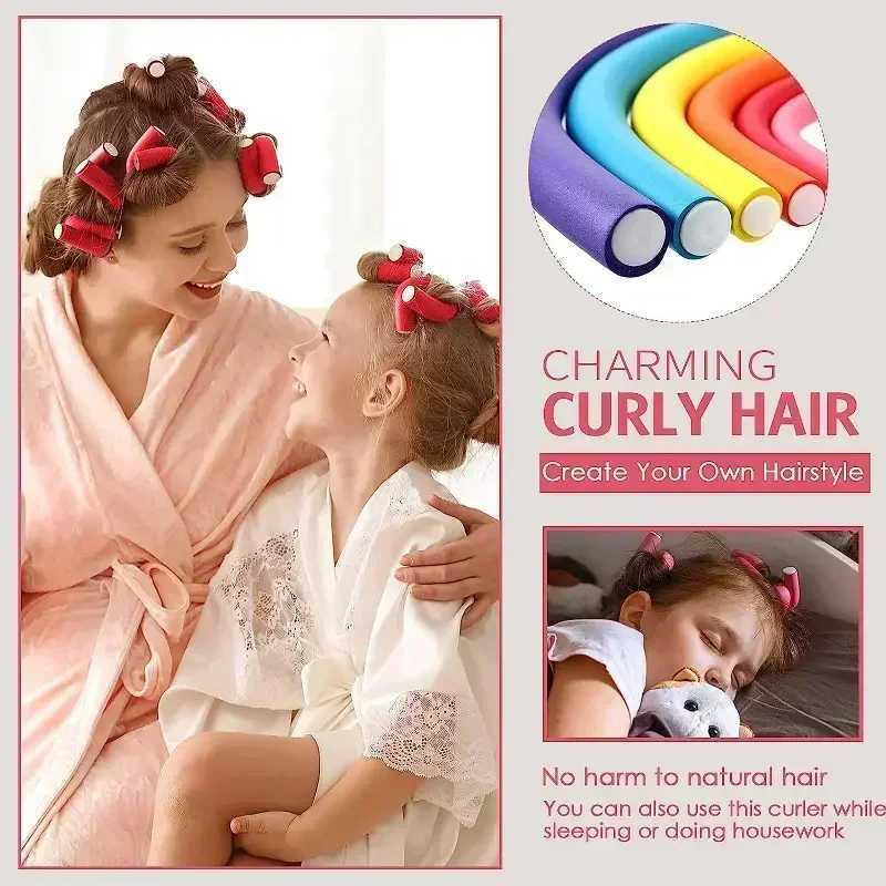 10pc heatless curler multi-function curling cold perm stick flexible heatless flexible stick soft foam curling hair W250113