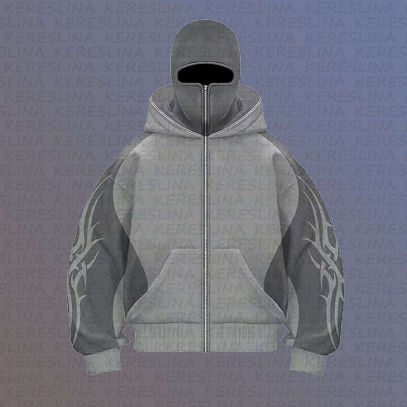 High street color blocked double hat design letter hooded cardigan autumn and winter loose Y2K hoodie set