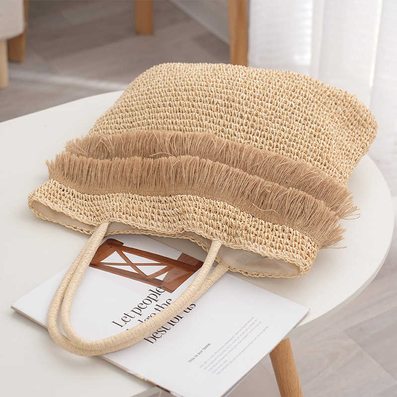 Large Capacity Handbag, Paper Rope Woven Bag, Fashionable Single Shoulder Casual Women's Vacation Beach Bag 250113