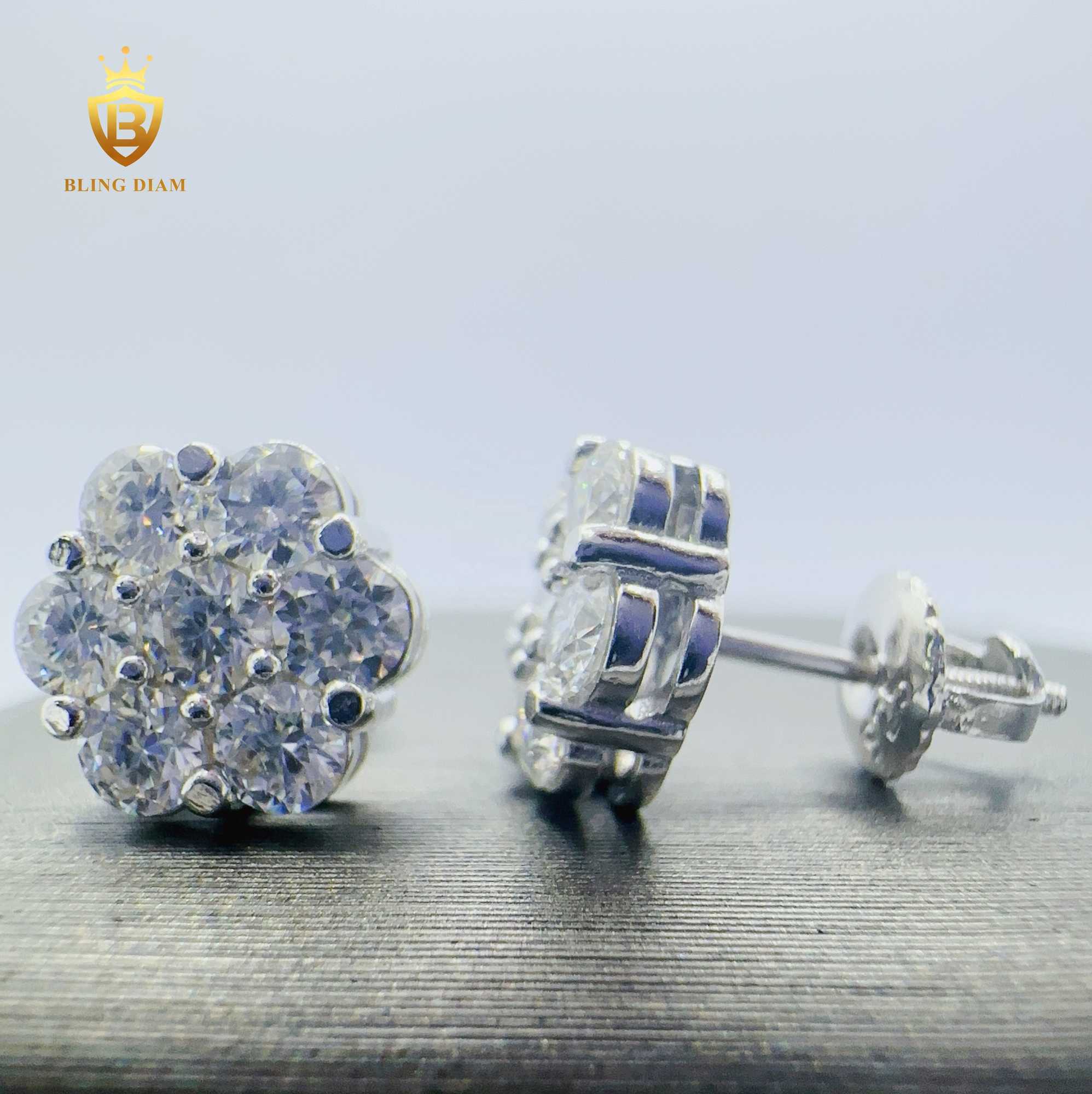 Blingdiam Jewelry Fashion Flower design 8mm Earrings VVS Moissanite hip hop stud Earrings for women