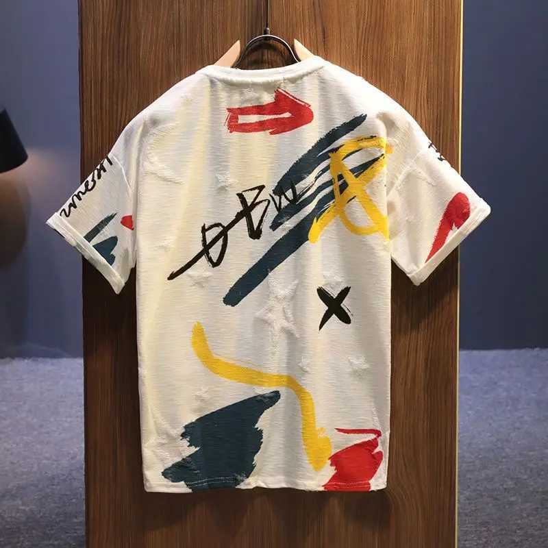 Summer New Fashion Printing T-Shirts Man Round Neck Casual Short Sleeve Pullovers Pure Cotton Loose Y2K All-match Vintage Tops X250113