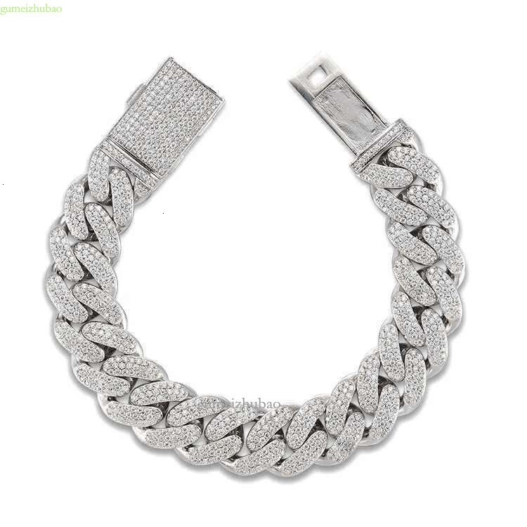 AAA GEMS 12MM Moissanite Gold Over Sier Iced Out Chain 3 Rows Men Hip Hop Cuban k Necklace