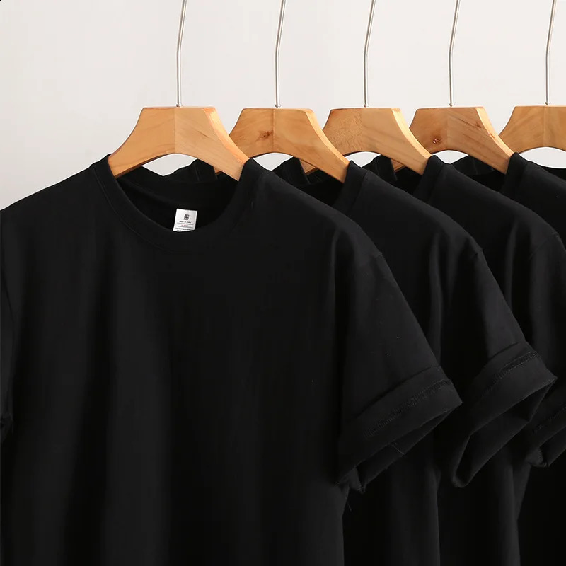 Mens T Shirt Cotton High Quality Short Sleeve Top Man Summer Breathable Round Neck Loose Black White Tee 250113