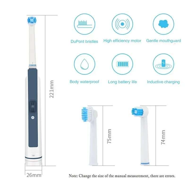 Rotary Electric Toothbrush with Base Rechargeable Dental Automatic High Frequency Vibration Tartar Stains Remove Teeth Whitening