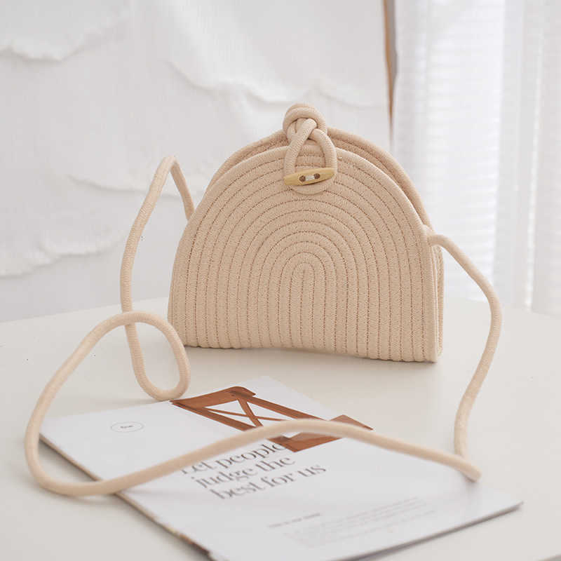 New Woven Shoulder Bag for Women, Cotton Rope Crossbody Bag, Bucket Summer Vacation Beach Fashionable and Versatile 250113