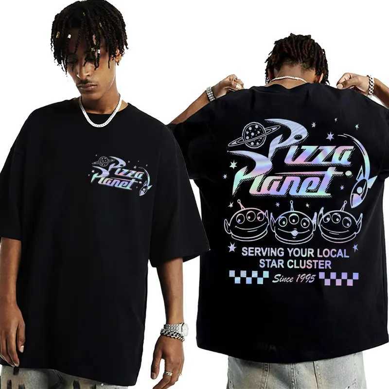 Pizza Planet Aliens Two-sided Print Tshirts Men Women Funny Meme Vintage Cartoon T-shirt Summer Casual Cute Short Sleeve T Shirt X250113