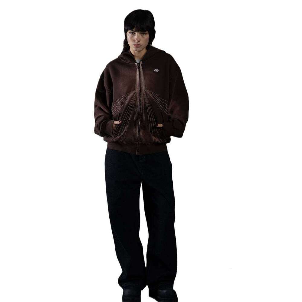 2024 Autumn/Winter Street Trendy Casual Solid Color Sternum Hot Diamond Zipper Loose Hoodie Punk Style