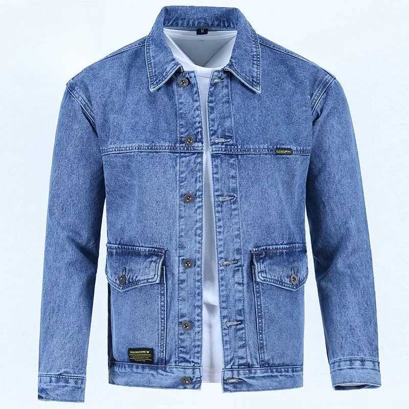 Male Jean Coats Wide Shoulders Autumn Mens Denim Jacket Gray Trendy Loose Vintage Korean Style Size L Outwear Casual Joker Big X250113