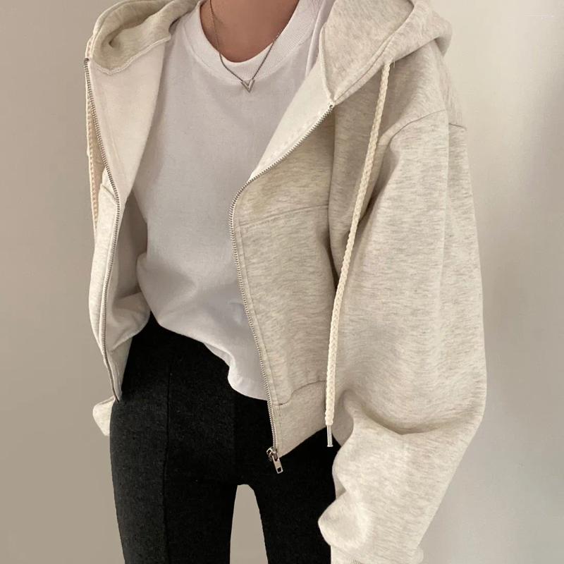 Women's Hoodies Casual Hood Sweatshirt Women Zip Up Solid Harajuku Long Sleeve Shirt Oversized Crop Tops Female Loose Jackets Coat