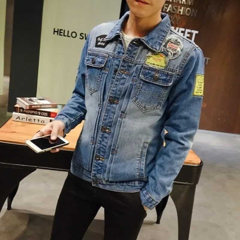 Trendy With Hole Mens Denim Jacket Ripped Male Jean Coats Plus Size Original Designer Elatic Rock Lxury Fast Delvery Loose Worn X250113