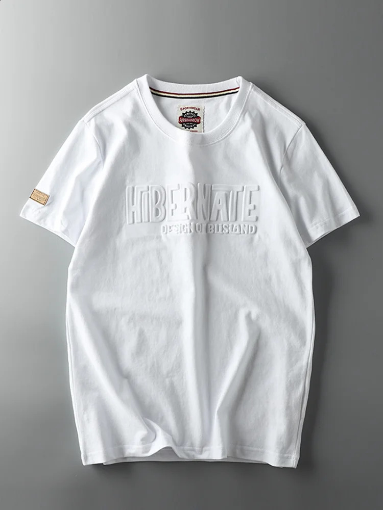 Summer American Retro Shortsleeved Oneck 3D Letter Printed Tshirt Mens Fashion Simple 100% Cotton Washed Casual Sport Tops 250113