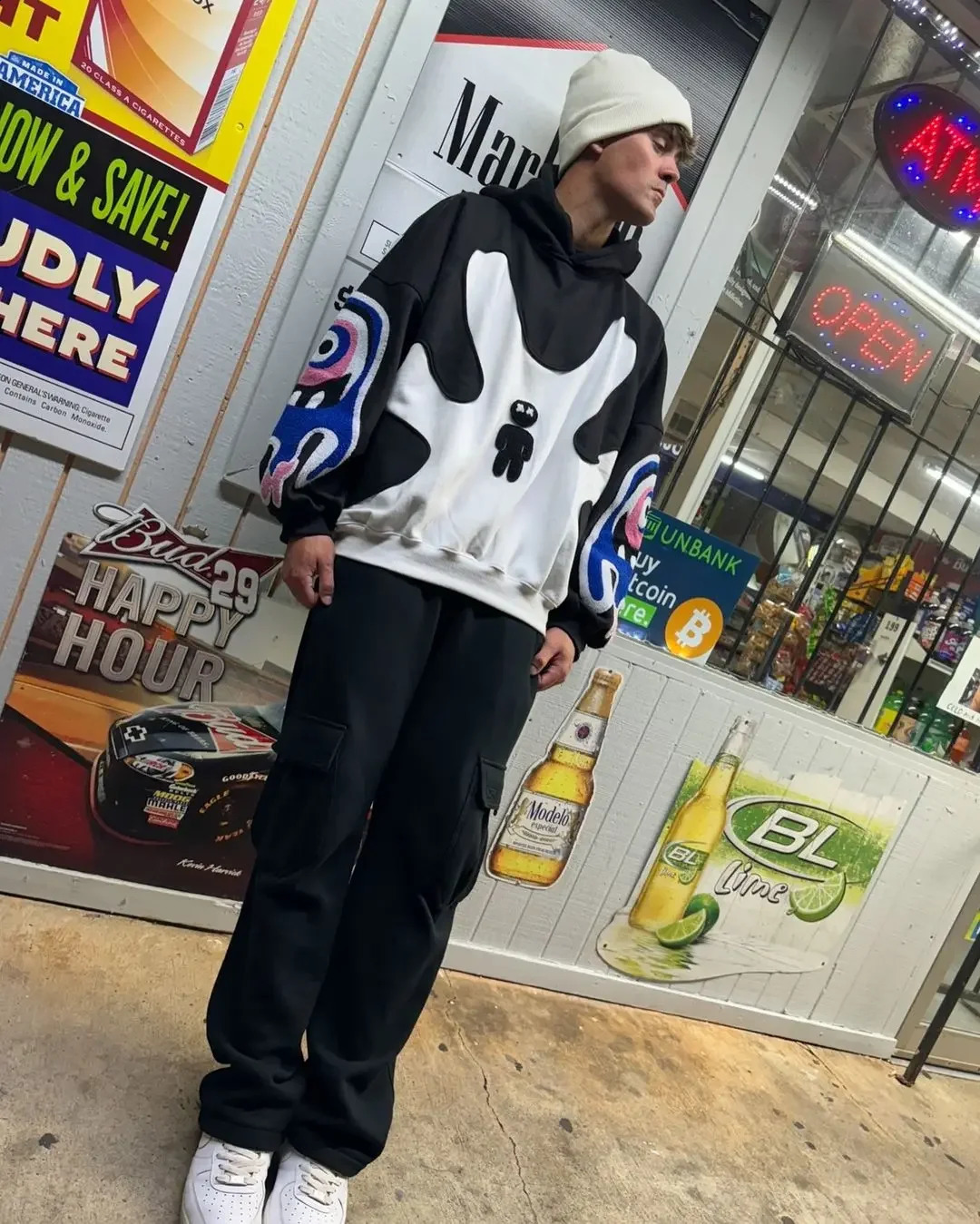 Gothic Casual Hooded Sweatshirt Retro Fashion Y2k High Street Cartoon Splicing Plus Size Harajuku Niche Couple Loose Top 250109