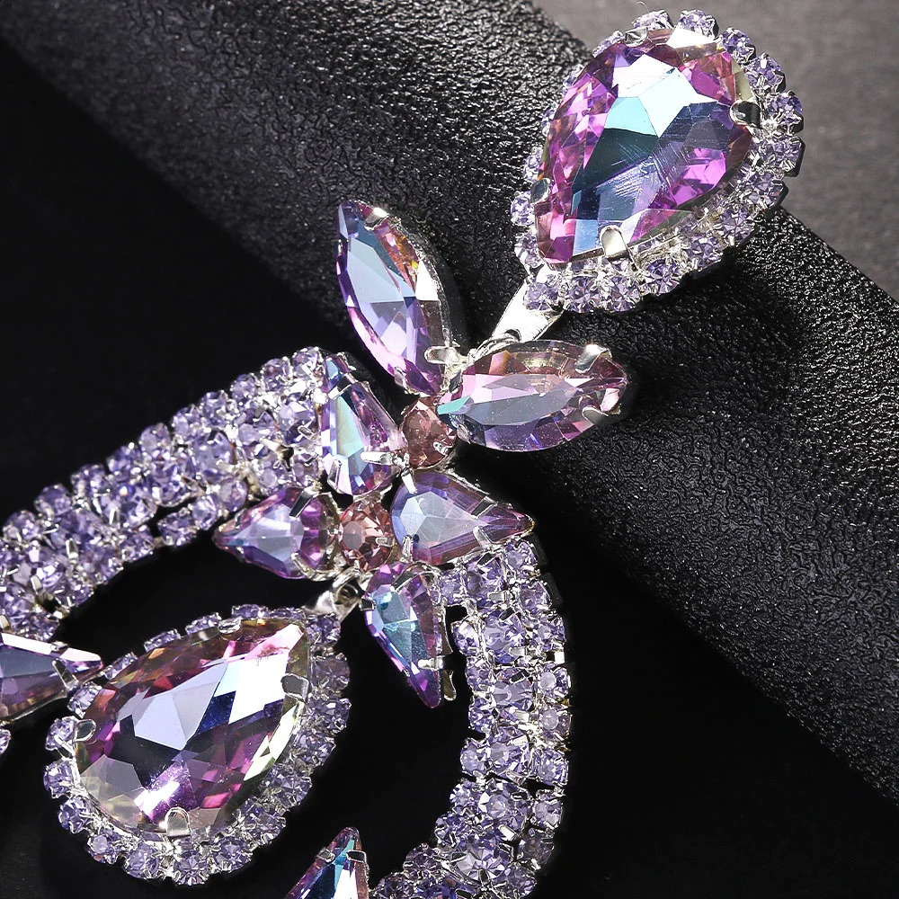 purple Exaggerate pendant earrings oversized accessories elegant ladies waterdrop rhinestone earrings party jewelry 250110