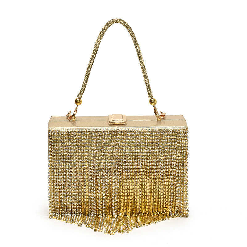 2024 Women's Bag New Fashionable Water Diamond Tassel Texture Single Shoulder Chain Handheld Box Trendy 250113