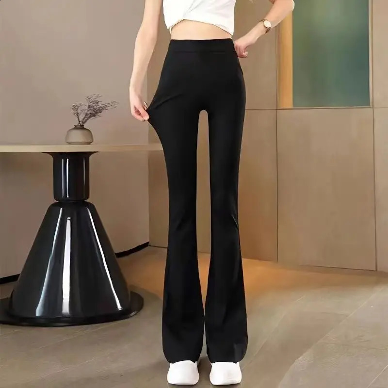 Womens Spring Fashion Simplicity Black High Waist Flare Pants Women Clothes Allmatch Elegant Temperament Casual Trousers 250102