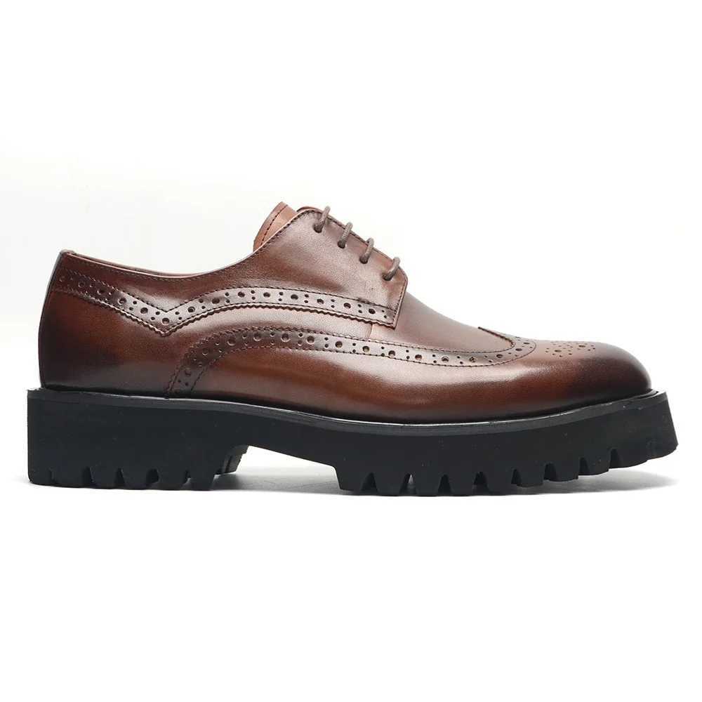 Soft Chunky Sole Mens Derby Dress Shoes Genuine Leather Brogue Wingtip Oxfords Style Casual Business Elevator Shoes Modern ManXJ250113