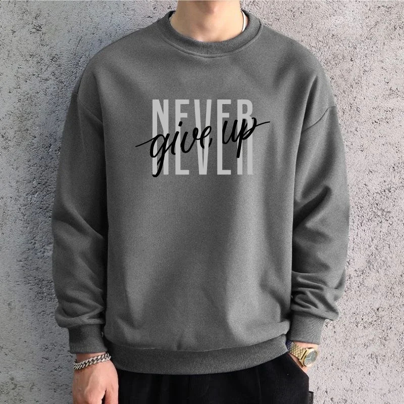 Men Oversized Graphic Sweatshirt Hoodied Korean Trendy Letters Printed Long Sleeve T-shirt Cotton Hip Hop Sports Top Men Clothes 250113