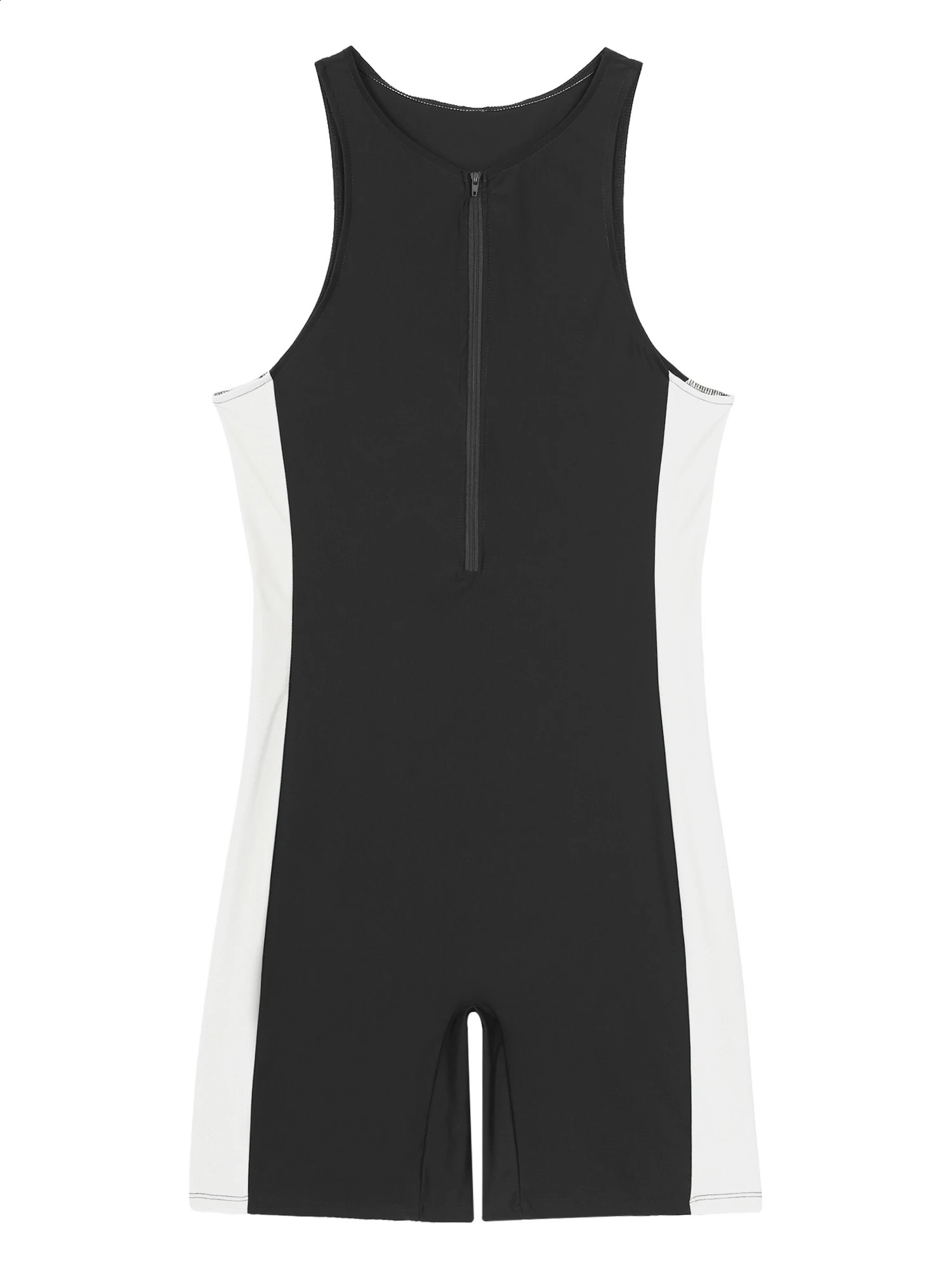 Mens Swimwear One-piece Wetsuit Swimming Bathing Suit Round Neck Sleeveless Side Shorts Bodysuit Triathlon Front Zipper Swimsuit 250108