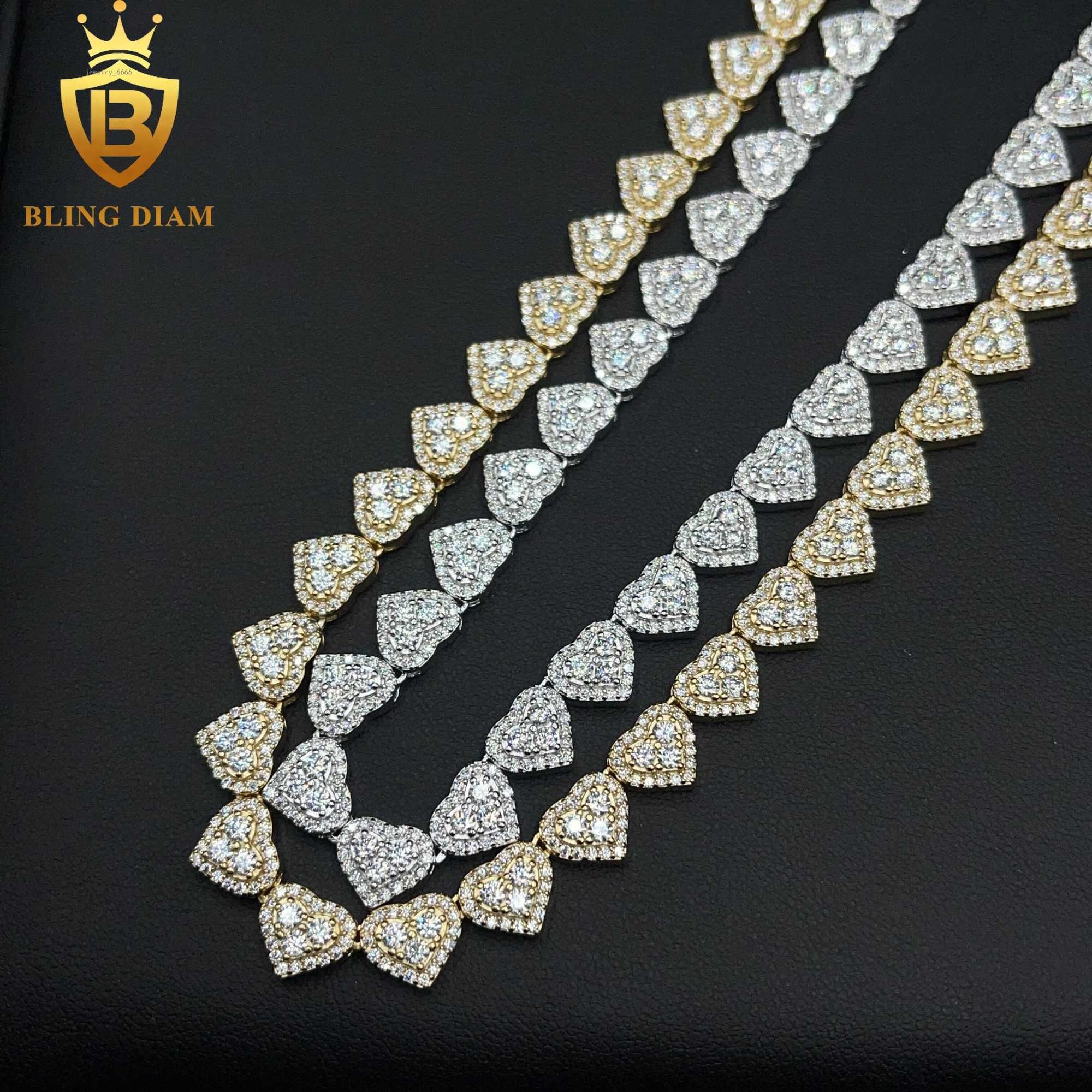 8MM Fine Jewelry GRA Certificate 925 Sterling Silver VVS Moissanite Heart Shape Cuban Tennis Chain Necklace