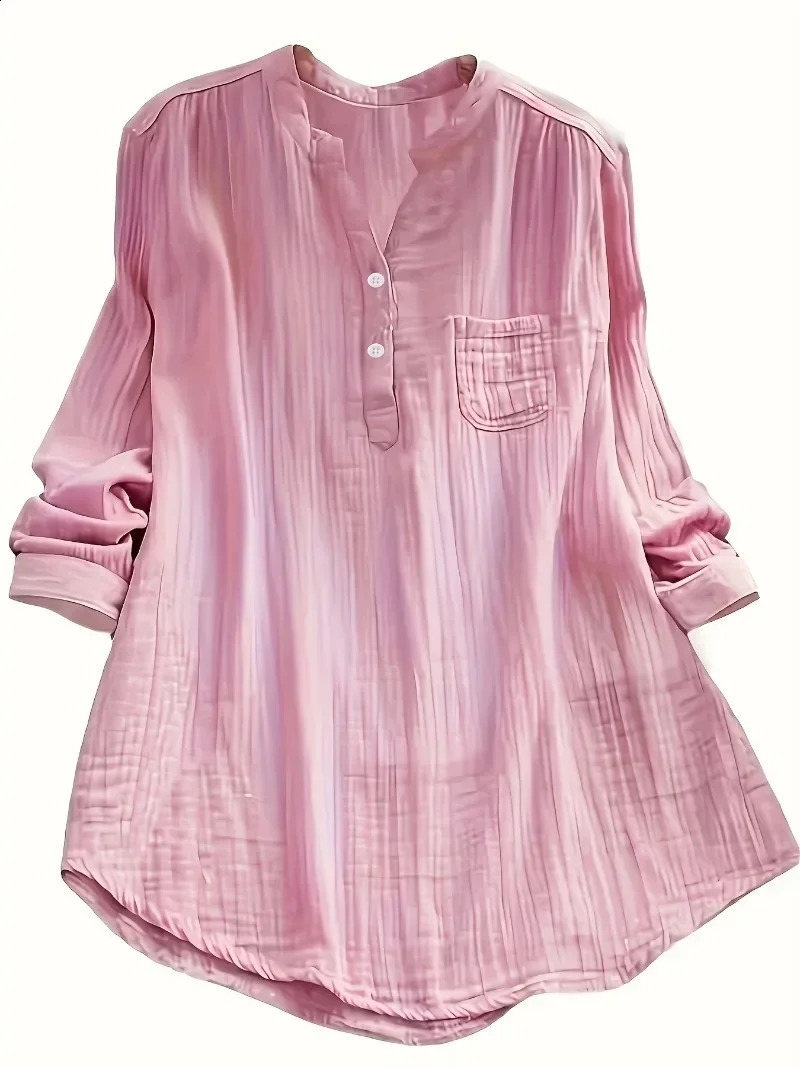 Plus Size Womens 1XL8XL Casual Lapel Shirt Ladies Solid Color Long Sleeved Fashion Button Up 250102