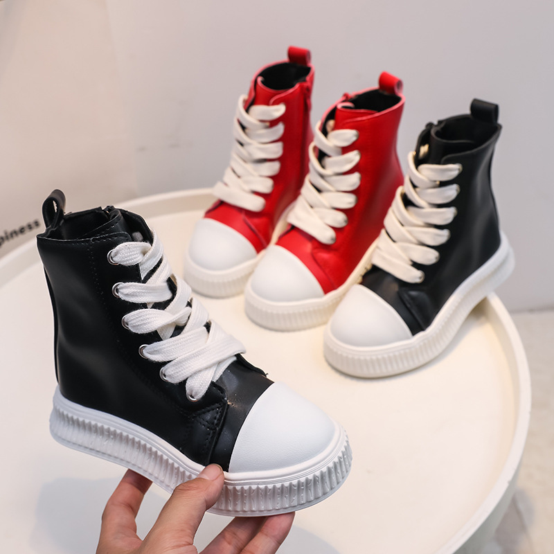 Kids Platform Sneakers Boots Black Red Leather Zipper Lace Up Children Boys Girls Casual Shoes Littlesprouts Thick Bottom Toddler High Top Boots Shoes