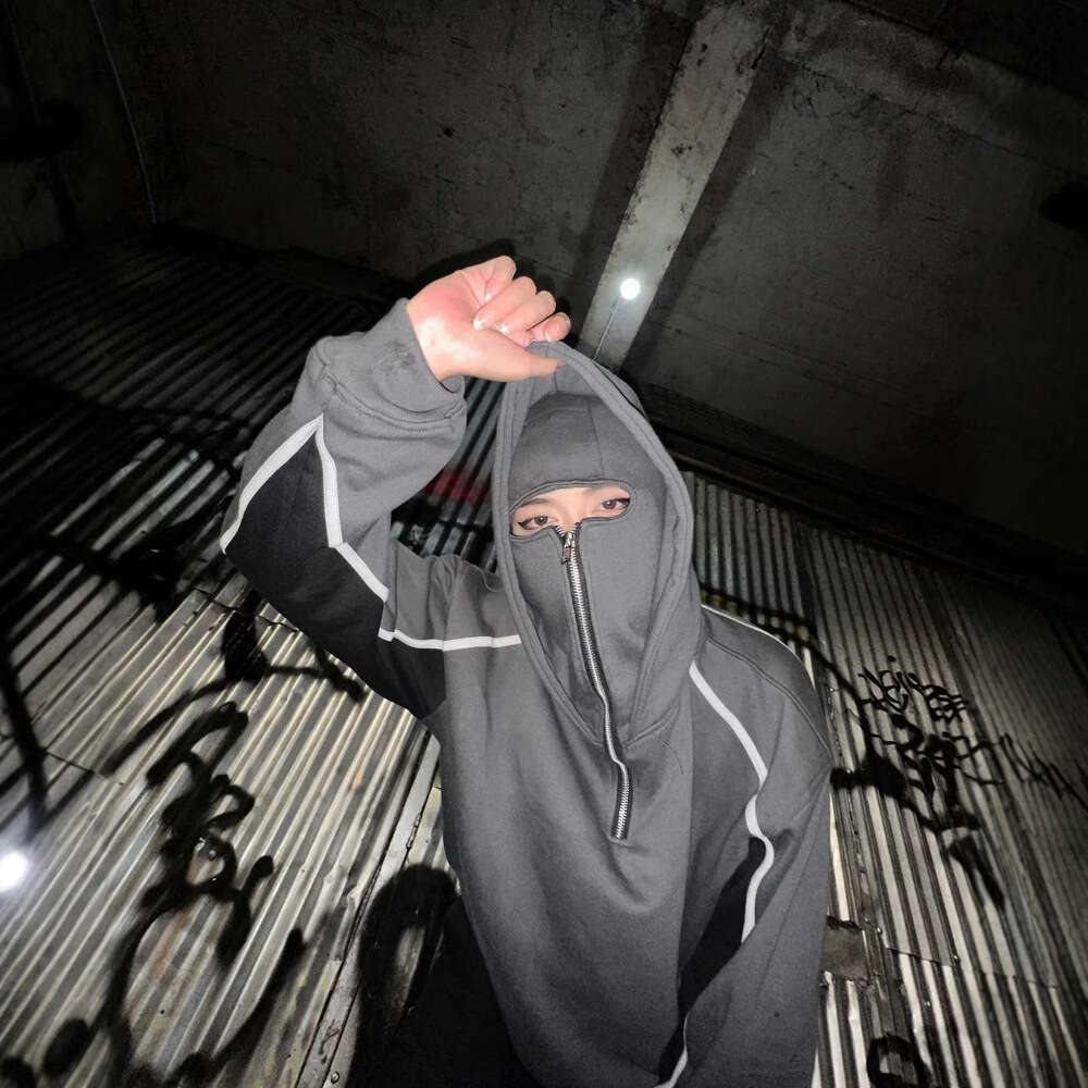 Ins trendy brand double hat personalized design color blocked hooded autumn winter new men's and women's loose Y2K sweatshirt