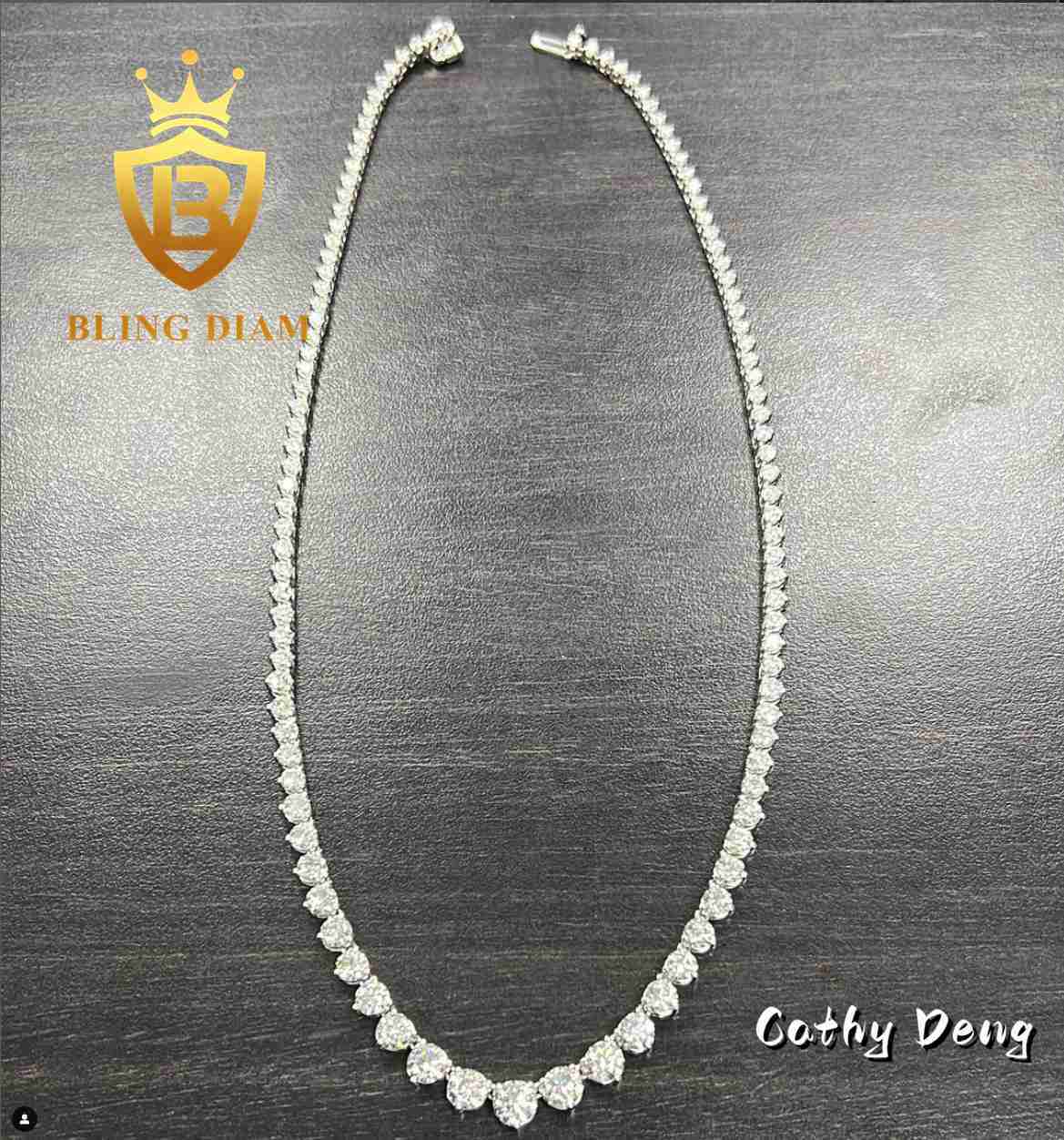 Fashion Design Small to Big 3 Prong Round Moissanite Tennis Chain S925 Sterling Silver Iced out Moissanite Chocker Necklace