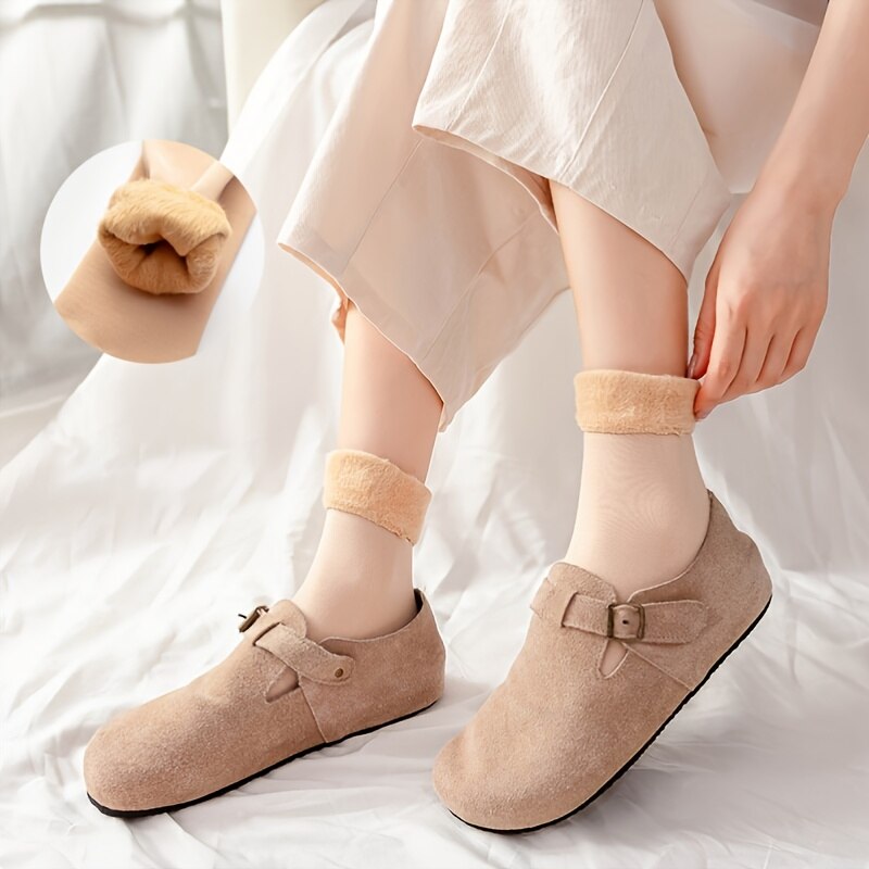 2 Pairs Womens Mens Solid Color Socks Autumn And Winter Thickened Plush Warm Medium Tube Socks Snow Socks