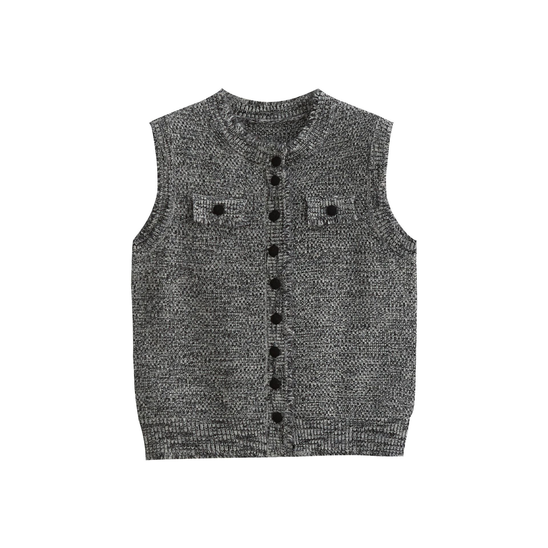 D200 Xiao Xiangfeng autumn new retro coarse flower knitted sweater vest female beaded vest