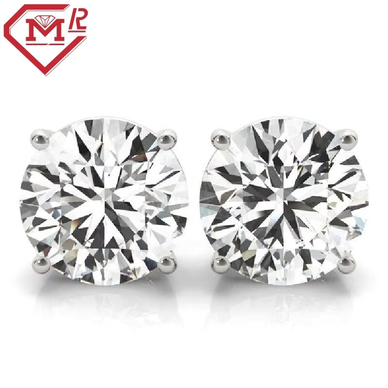 4 Prong Real 10K Solid Gold Earring Screw Back Unisex VVS Round Moissanite Stud Earrings